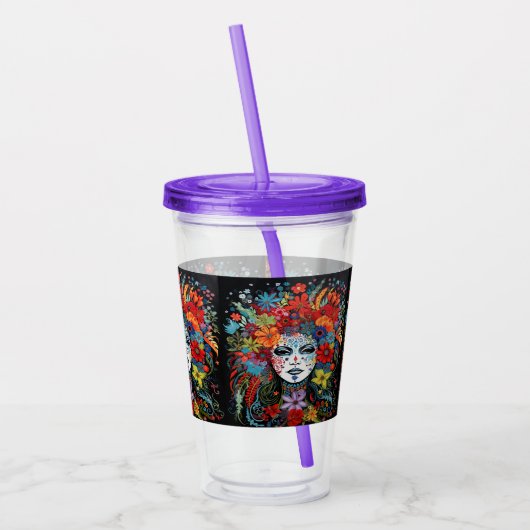 Mardi Gras Party Mask & Headdress Paarse Straw & Acryl Drinkbeker (Links)