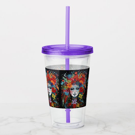 Mardi Gras Party Mask & Headdress Paarse Straw & Acryl Drinkbeker (Voorkant)