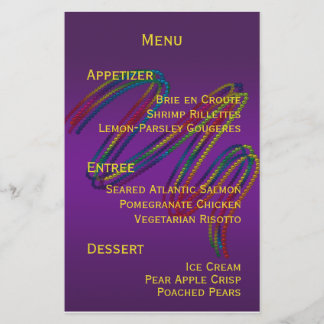 Mardi Gras Party Menu Stationery