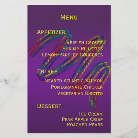 Mardi Gras Party Menu Stationery (Voorkant)