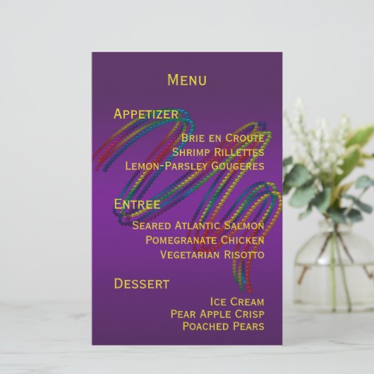 Mardi Gras Party Menu Stationery (Staand voorkant)