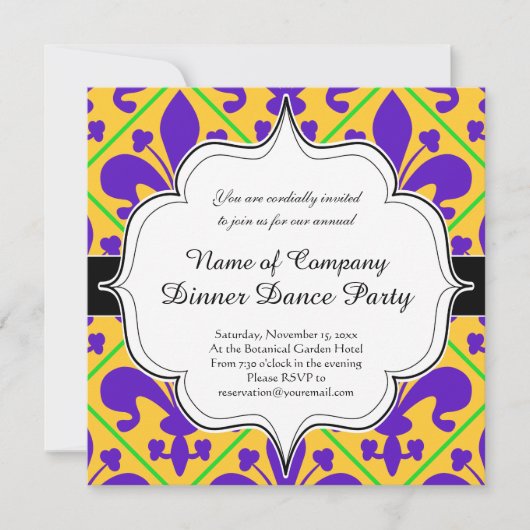 Mardi Gras Party New Orleans Fleur de Lis Kaart (Voorkant)