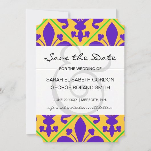 Mardi Gras Party New Orleans Fleur de Lis Save The Date (Voorkant)