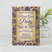 Mardi Gras Party Paarse Faux Gold Mask Kaart (Staand voorkant)