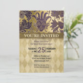 Mardi Gras Party Paarse Faux Gold Masker Harlequin Kaart (Staand voorkant)