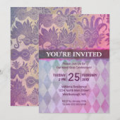 Mardi Gras Party Paarse Gold Mask Silver Harlequin Kaart (Voorkant / Achterkant)