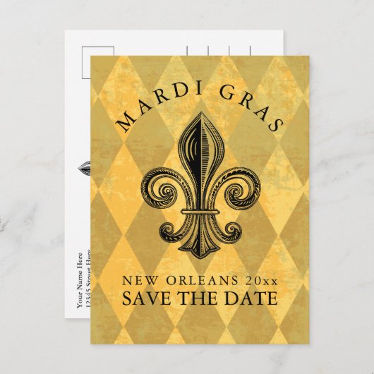 Mardi Gras Party Save the Date Aankondigingskaart (Voorkant / Achterkant)
