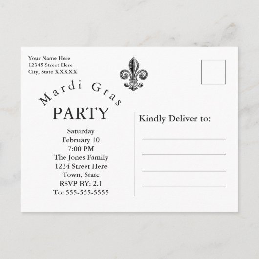 Mardi Gras Party Save the Date Aankondigingskaart (Achterkant)