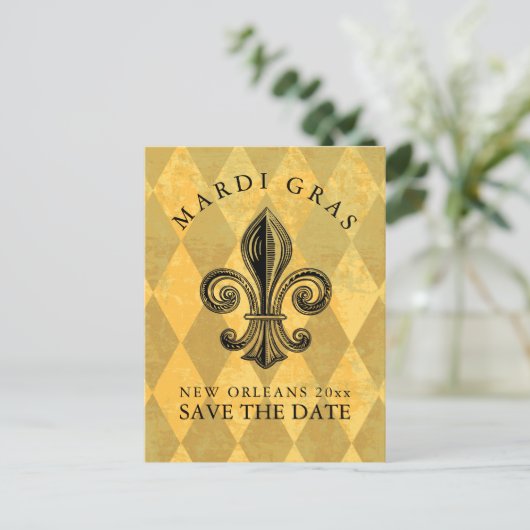 Mardi Gras Party Save the Date Aankondigingskaart (Staand voorkant)
