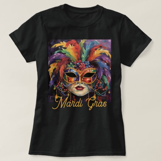 Mardi Gras Party  T-shirt Masker Kralen (Design voorkant)