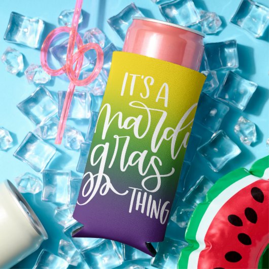 Mardi Gras Party Text Design Ombre Background Seltzer Blikjeskoeler (Insitu Zomer)