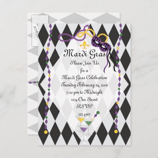 Mardi Gras Party Uitnodiging Briefkaart (Voorkant / Achterkant)