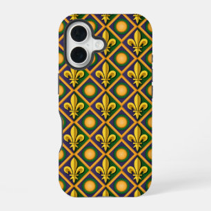 Mardi Gras-patroon met gouden fleur-de-lis iPhone 16 Hoesje