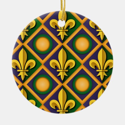 Mardi Gras-patroon met gouden fleur-de-lis Keramisch Ornament (Voorkant)