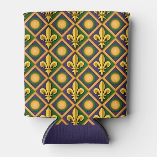 Mardi gras patroon met gouden vloour-de-lis blikjeskoeler (Voorkant)