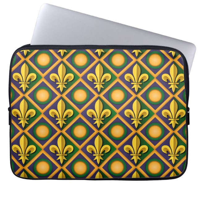 Mardi gras patroon met gouden vloour-de-lis laptop sleeve (Voorkant)