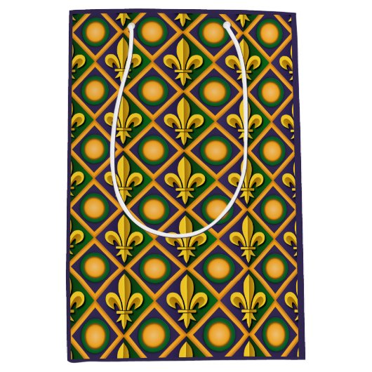 Mardi gras patroon met gouden vloour-de-lis medium cadeauzakje (Voorkant)