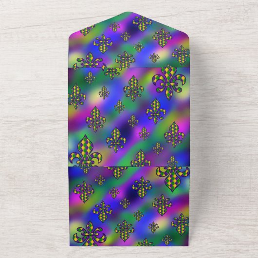 Mardi Gras Pattern All In One Uitnodiging (Buitenkant)