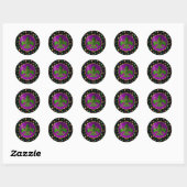 Mardi Gras Pattern met kringen op zwart Ronde Sticker (Vel)