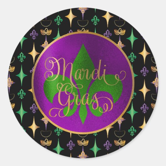 Mardi Gras Pattern met kringen op zwart Ronde Sticker (Voorkant)