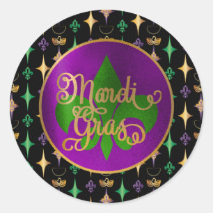 Mardi Gras Pattern met kringen op zwart Ronde Sticker