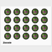 Mardi Gras Pattern met kringen op zwart Ronde Sticker (Vel)
