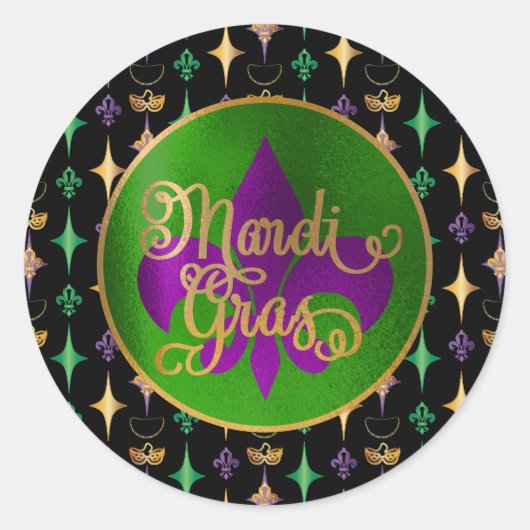 Mardi Gras Pattern met kringen op zwart Ronde Sticker (Voorkant)