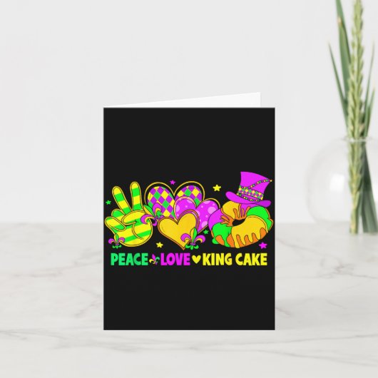 Mardi Gras Peace Love King Cake Funny Party Carniv Kaart (Voorkant)