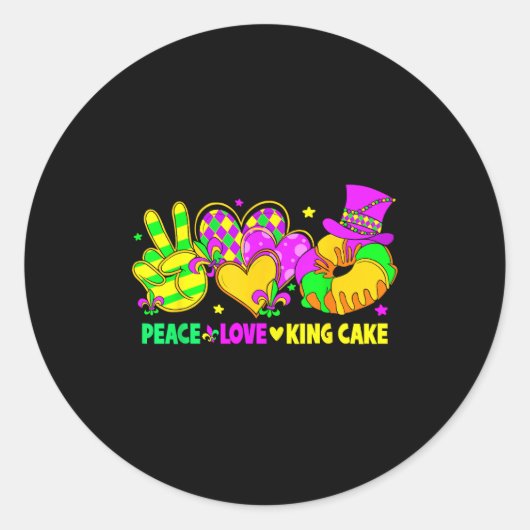 Mardi Gras Peace Love King Cake Funny Party Carniv Ronde Sticker (Voorkant)