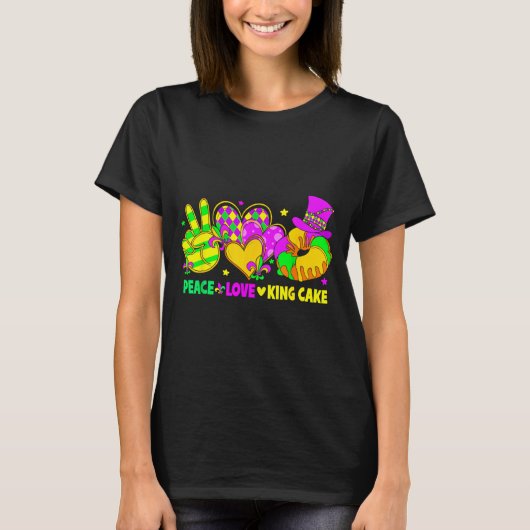 Mardi Gras Peace Love King Cake Funny Party Carniv T-shirt (Voorkant)