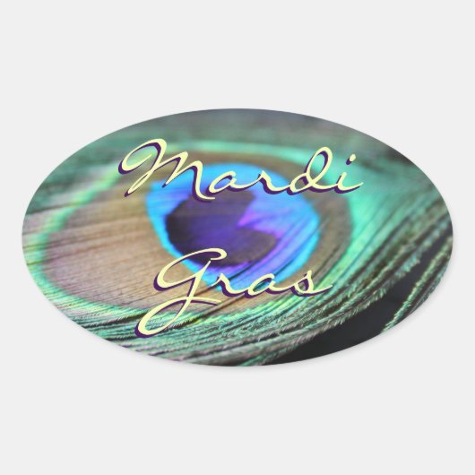 Mardi Gras Peacock Feather Custom Oval Stickers (Voorkant)