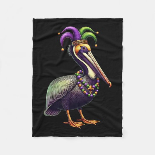 Mardi Gras Pelican Louisiana Parade Dierenvriend M Fleece Deken (Voorkant)