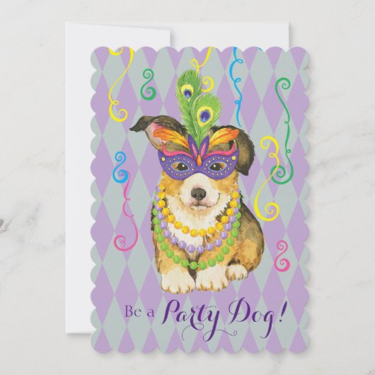 Mardi Gras Pembroke Welsh Corgi Kaart (Voorkant)