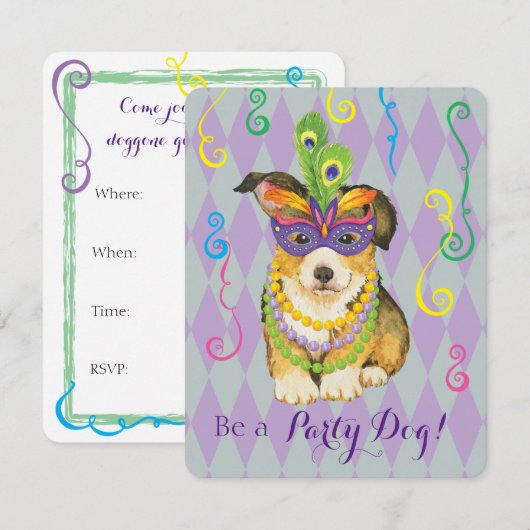 Mardi Gras Pembroke Welsh Corgi Kaart (Voorkant / Achterkant)