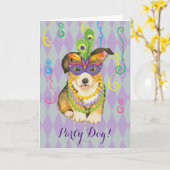 Mardi Gras Pembroke Welsh Corgi Kaart (Gele Bloem)