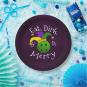 Mardi Gras Pickleball Eat Dink be Merry Papieren Bordje (Feest)