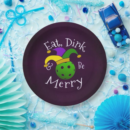 Mardi Gras Pickleball Eat Dink be Merry Papieren Bordje (Feest)