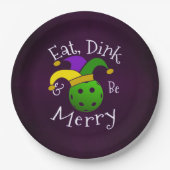 Mardi Gras Pickleball Eat Dink be Merry Papieren Bordje (Voorkant)