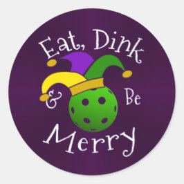 Mardi Gras Pickleball Eat Dink be Merry Ronde Sticker