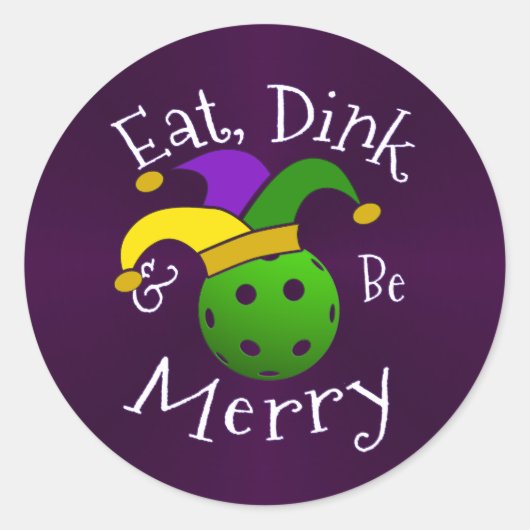 Mardi Gras Pickleball Eat Dink be Merry Ronde Sticker (Voorkant)