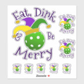 Mardi Gras Pickleball Eat Dink be Merry Sticker (Vel)