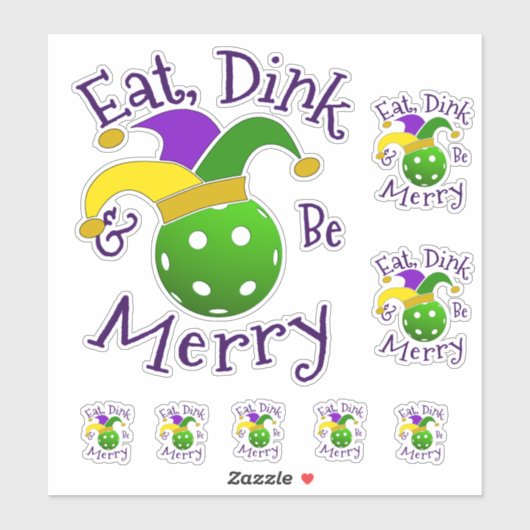 Mardi Gras Pickleball Eat Dink be Merry Sticker (Vel)