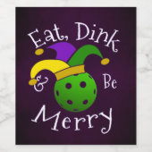Mardi Gras Pickleball Eat Dink be Merry Wijn Etiket (Enkel label)