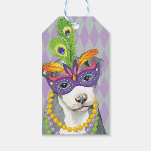 Mardi Gras Pit Bull Cadeaulabel (Voorkant)
