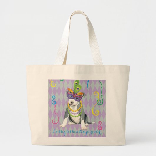 Mardi Gras Pit Bull Terrier Grote Tote Bag (Voorkant)