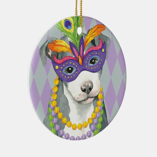 Mardi Gras Pit Bull Terrier Keramisch Ornament (Rechts)