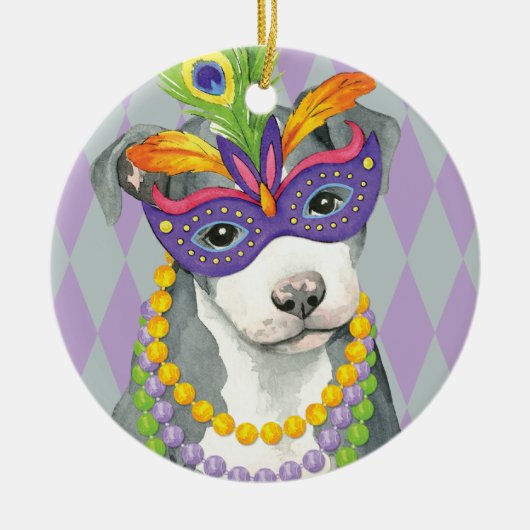 Mardi Gras Pit Bull Terrier Keramisch Ornament (Voorkant)