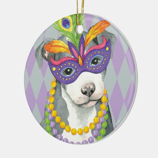 Mardi Gras Pit Bull Terrier Keramisch Ornament (Links)
