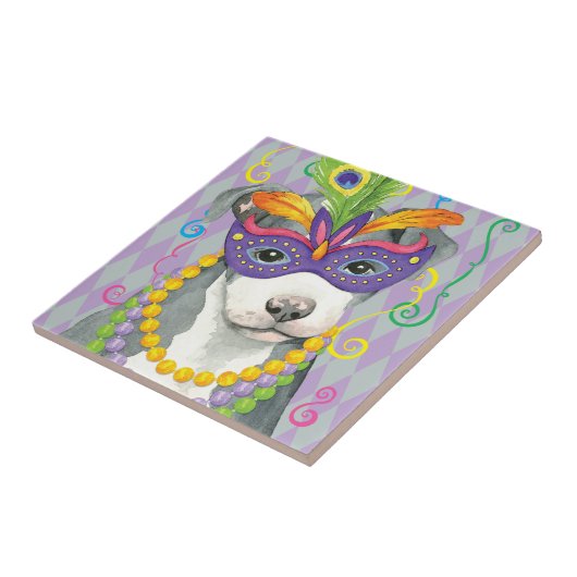Mardi Gras Pit Bull Terrier Tegeltje (Zijkant)