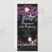 Mardi Gras Plum Gold VIP Birthday Party Ticket Kaart (Voorkant)